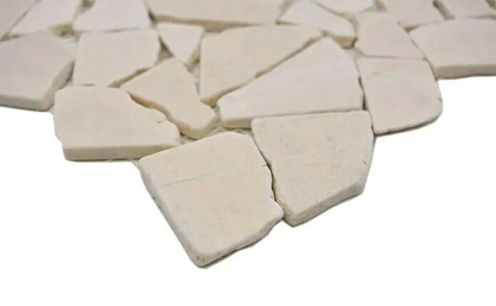 Bruchmosaik Polygonal Marmor Natursteinmosaik alt weiß Botticino Anticato 44-0104