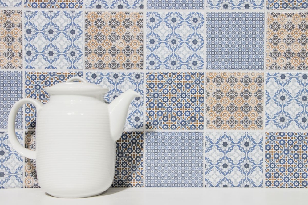 Mosaique Carre Classico mix Ceramique retro blanc bleu orange gris brillant