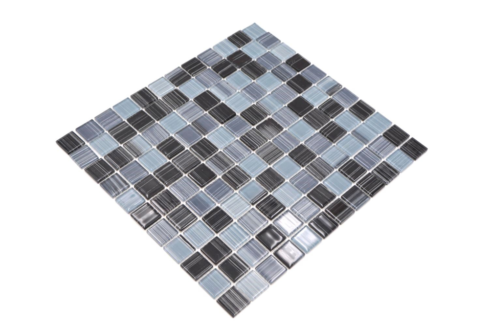 Mosaique de verre noir trait noir gris clair miroir carrelage mur salle de bain cuisine WC - 64-0302