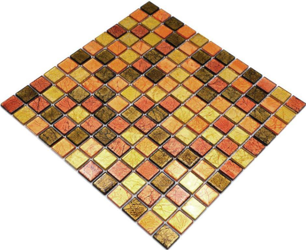 Mosaik Fliese Glasmosaik Gold Orange Rot Struktur Wandverkleidung Küche Bad - 120-07414