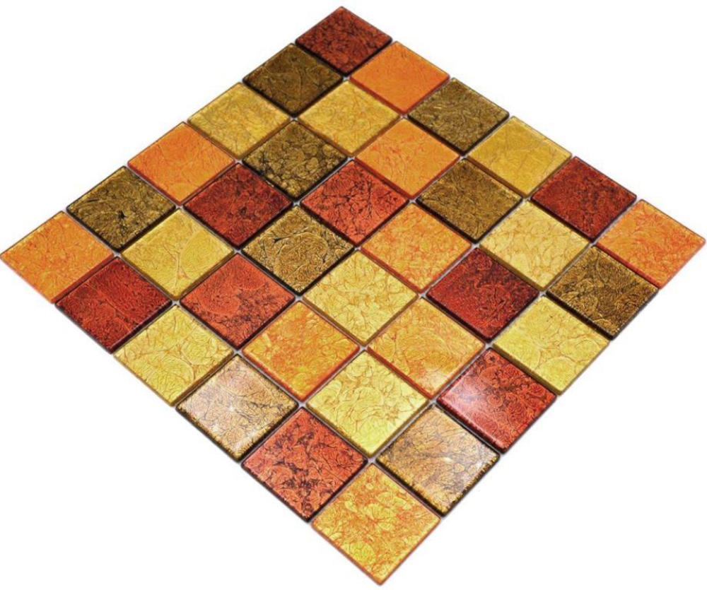 Mosaik Fliese Glasmosaik Gold Orange Rot Struktur Wandverkleidung Küche Bad - 120-07424