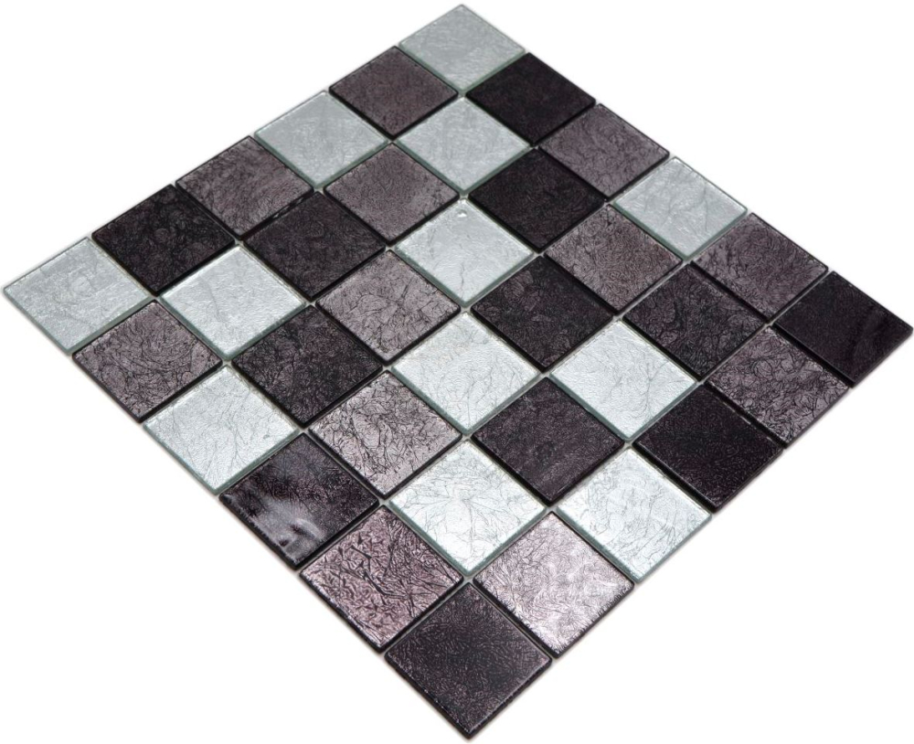 Glasmosaik Fliese Silber Anthrazit Schwarz Struktur Wandfliese Mosaikmatte Küche - 126-1704