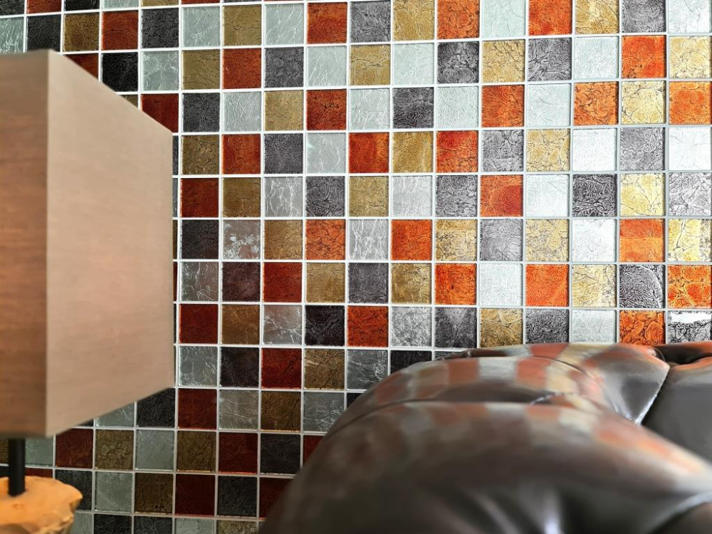 Glasmosaik Gold Silber Orange Grau mit Struktur Fliesenspiegel Wandverkleidung - 73-71739