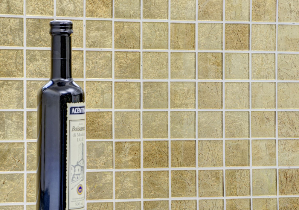 Mosaikfliesen Glasmosaik Gold Struktur Quadrat Crystal