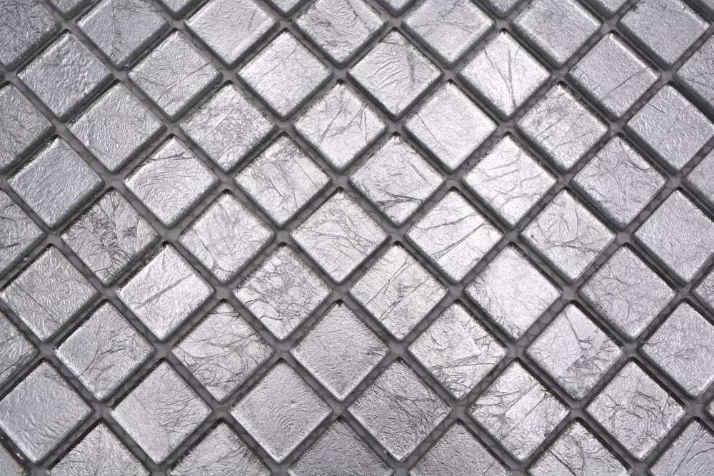 Mosaik Fliese Glasmosaik Silber Struktur Wandverkleidung Küche Bad WC - 68-4SB11