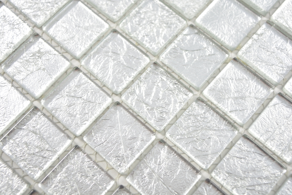 Mosaik Fliese Glasmosaik Silber Struktur Wandverkleidung Küche Bad WC - 68-4SB11