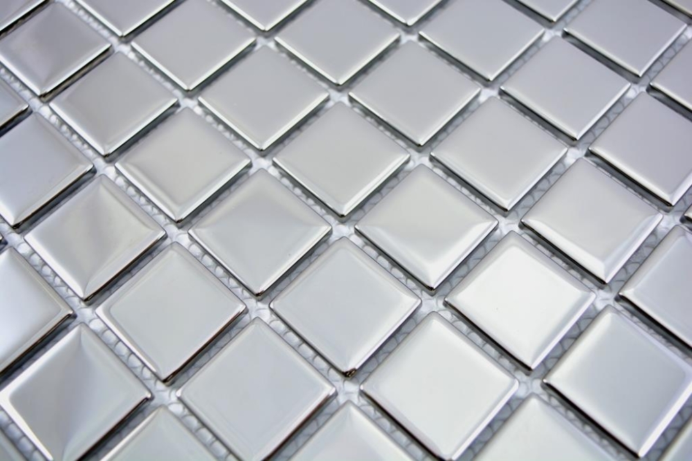 Mosaik Fliese Glasmosaik Silber Glänzend Fliesenspiegel Wand Küche Mosaikmatte - 60-0206