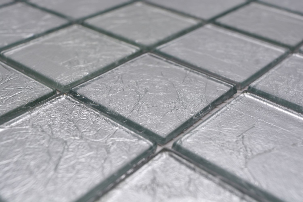 Mosaik Fliese Glasmosaik Silber Struktur Wandverkleidung Küche Bad WC - 68-4SB21