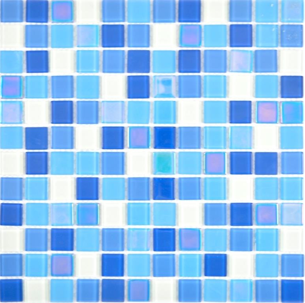Glasmosaik fluoreszierend blau weiss Mosaikfliese Wand Fliesenspiegel Küche Dusche Bad 88-1006