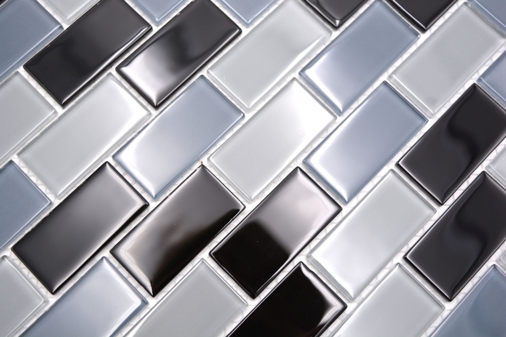 Glasmosaik Bordüre Backsteinoptik Grau Schwarz Schwimmbadmosaik Pool - 66-0208