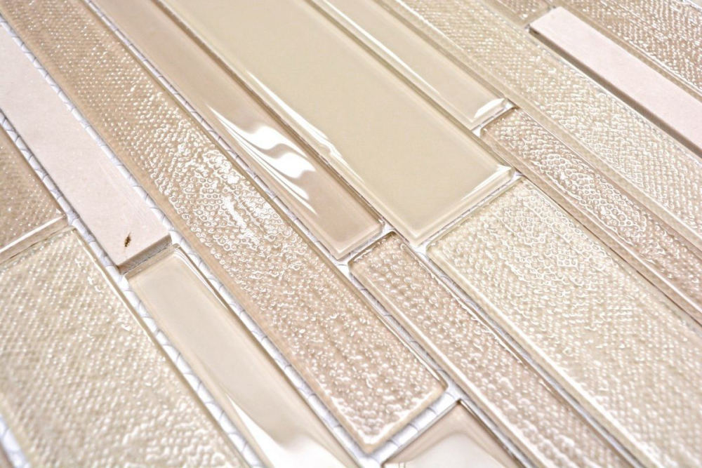 Mosaique composite verre mosaique pierre mix beige mix translucide aspect composite brillant