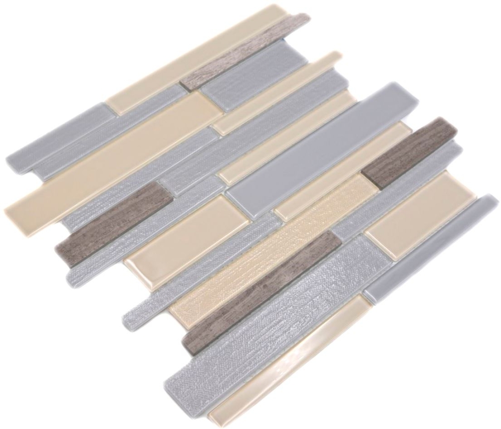 Mosaico de vidrio tiras de piedra natural Beige plata Gris Marron 67-GV24