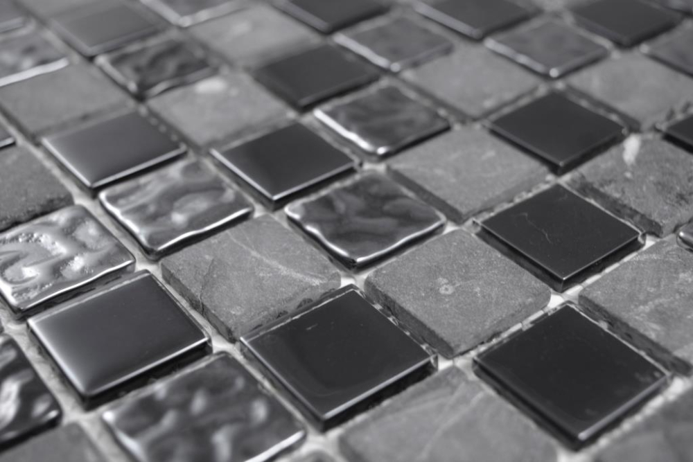 Mosaique Carre Mosaique de verre Pierre mix gris noir Mix translucide brillant