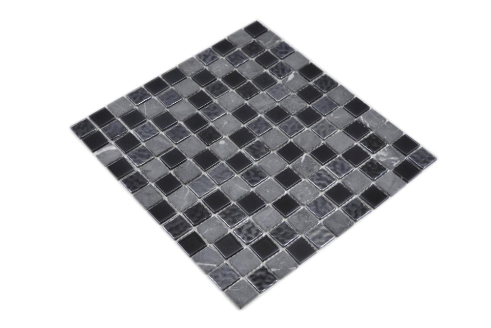 Mosaico mezcla piedra translucida gris negro brillante - 10 hojas de mosaico