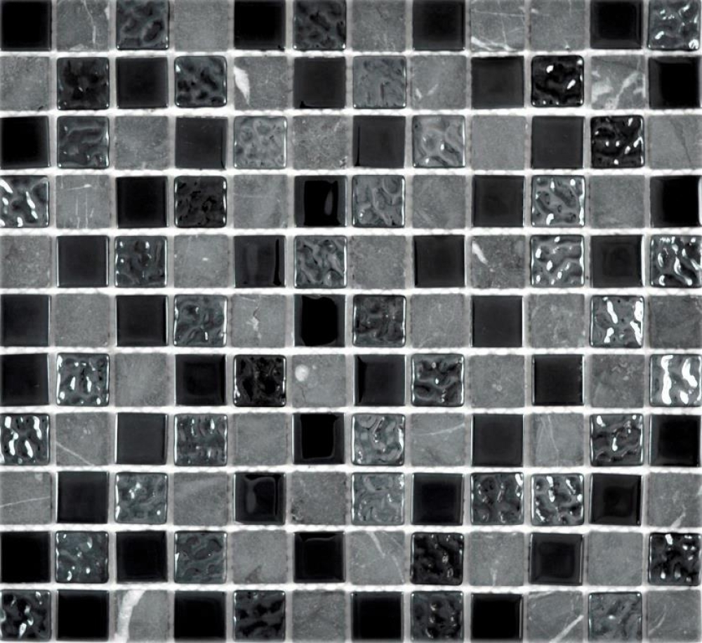 Glasmosaik Natursteinmosaik Rustikal grau anthrazit schwarz 62-0302-GN