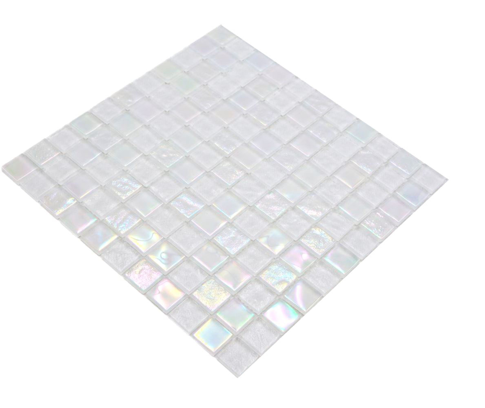 Mosaique Carre Mosaique de verre mix Shell MYSTIC 25 translucide iridium blanc brillant