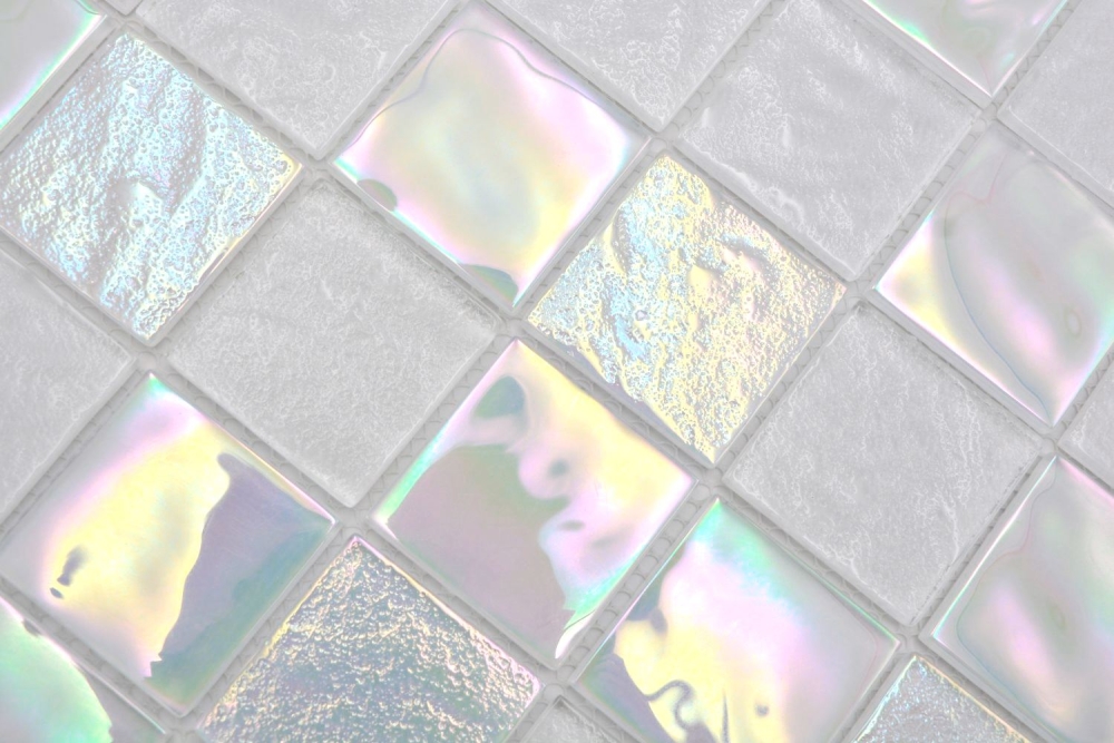Glasmosaik Mosaikfliese medio flip flop irisierend weiss mehrfarbig Poolmosaik Schwimmbadmosaik