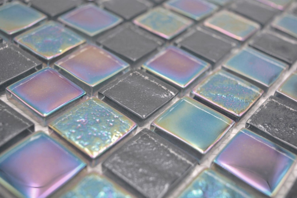 Mosaique Carre Mosaique de verre mix Shell SAPHIRE 25 Translucide iridium bleu noir brillant