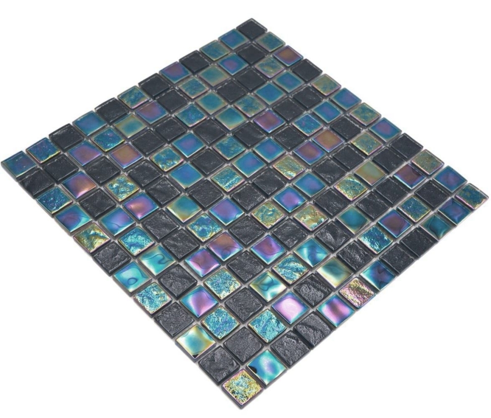 Glasmosaik Mosaikfliese small flip flop irisierend schwarz saphirblau mehrfarbig Poolmosaik Schwimmbadmosaik