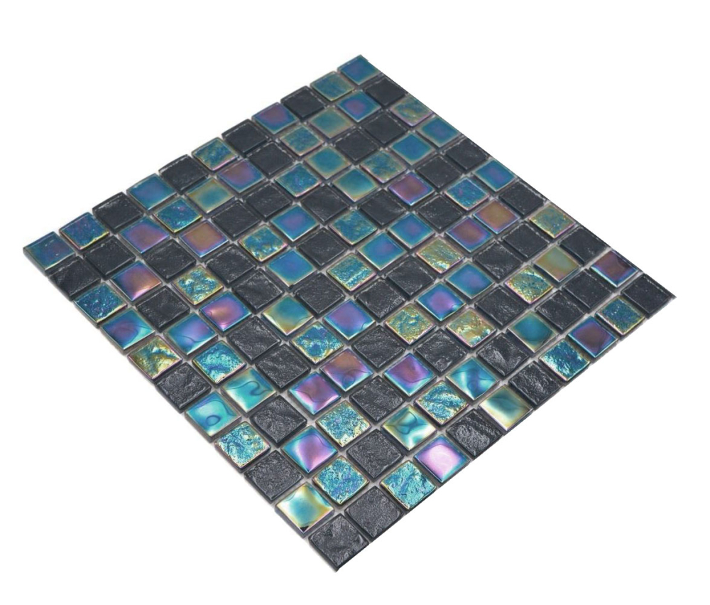 Mosaique Carre Mosaique de verre mix Shell SAPHIRE 25 Translucide iridium bleu noir brillant