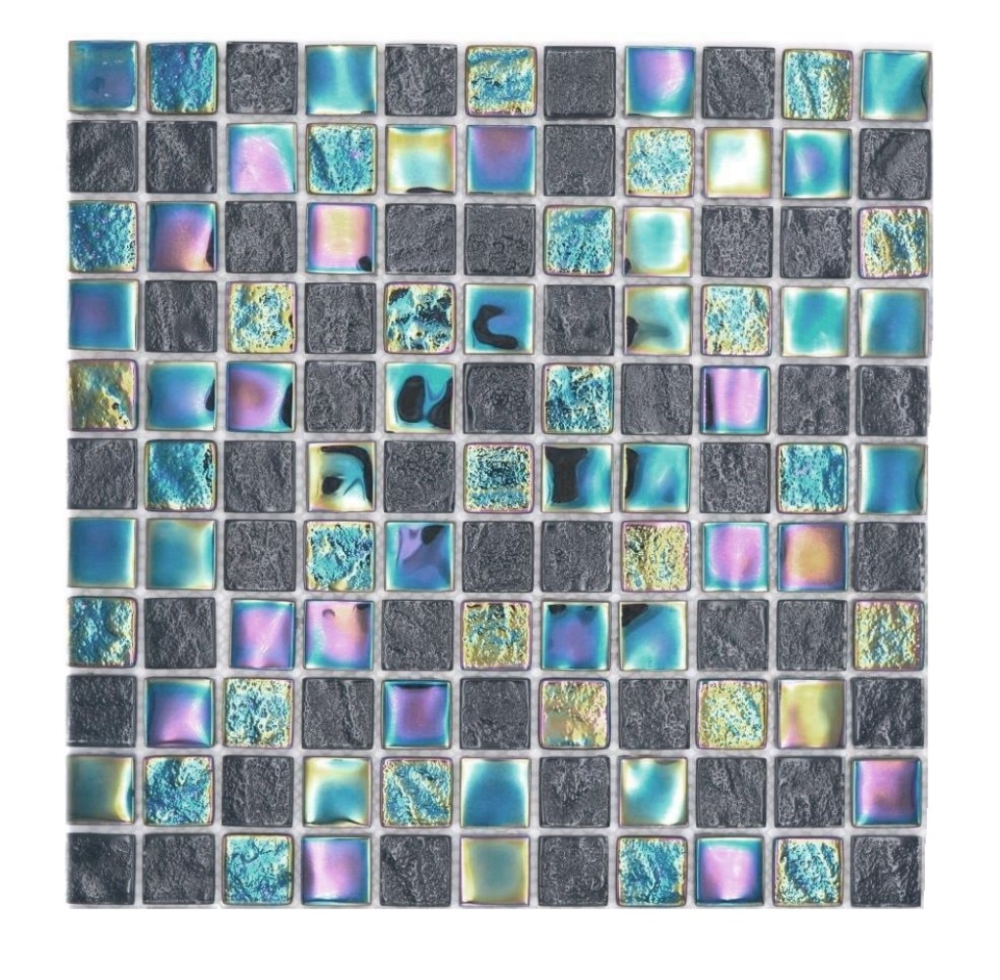 Mosaique de verre carreau de mosaique small flip flop irise noir bleu saphir multicolore mosaique de piscine