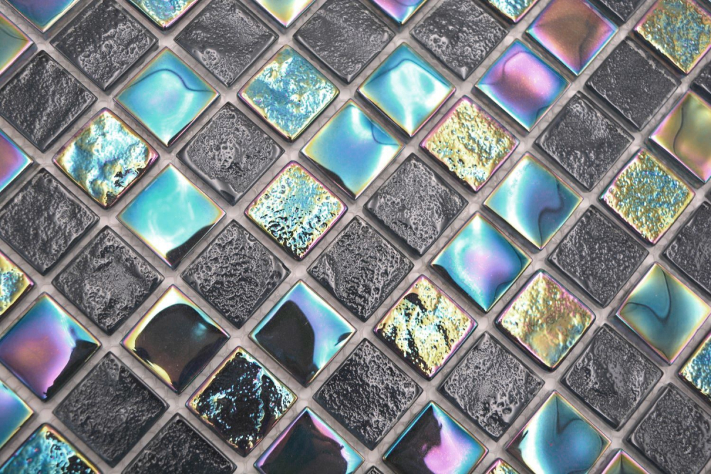 Mosaique Carre Mosaique de verre mix Shell SAPHIRE 25 Translucide iridium bleu noir brillant