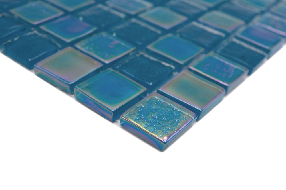 Mosaique Carre Mosaique de verre mix Shell AZURE 25 Translucide bleu iridium brillant