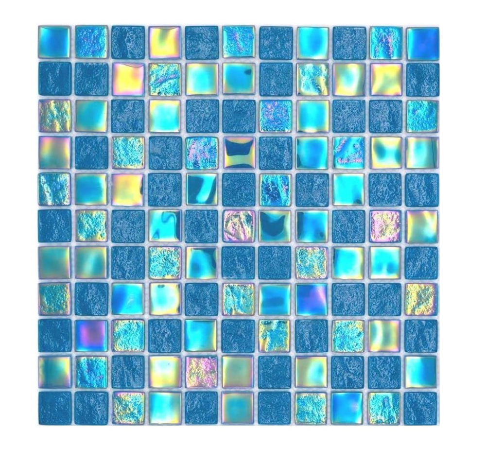 Mosaique de verre carreau de mosaique small flip flop irise turquoise bleu multicolore mosaique de piscine