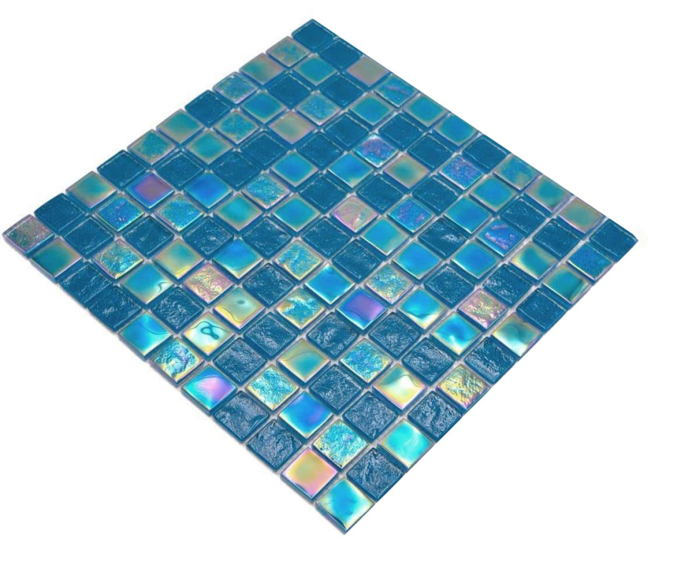 Mosaique Carre Mosaique de verre mix Shell AZURE 25 Translucide bleu iridium brillant