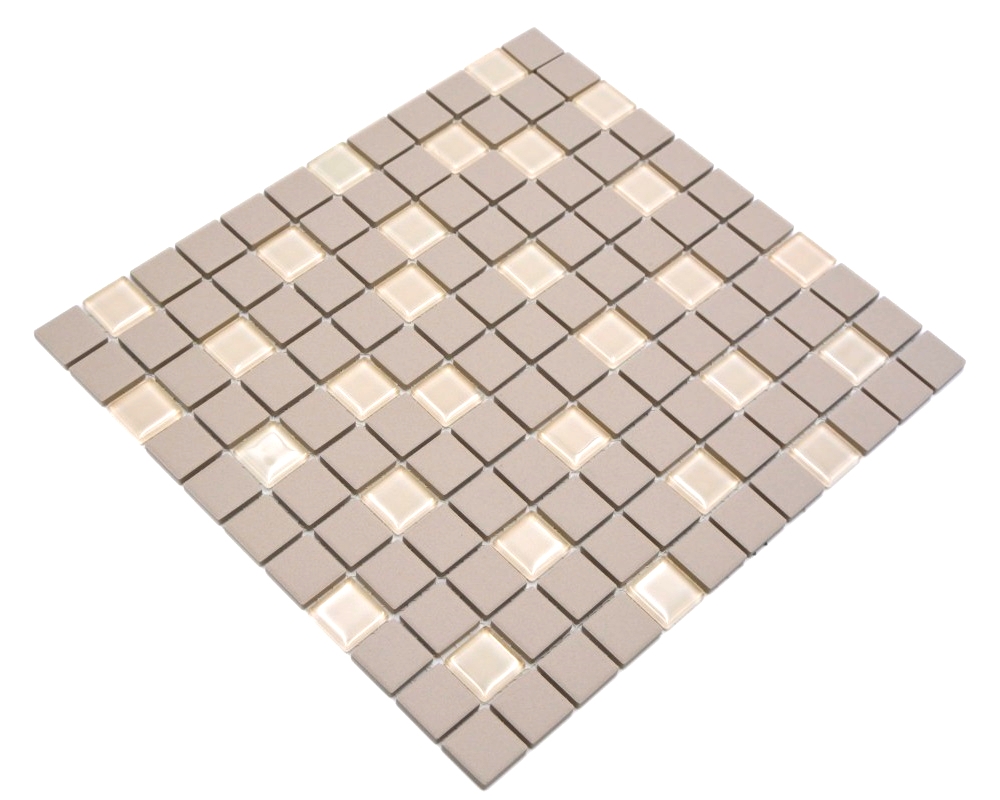Mosaik Quadrat mix hellbeige unglasiert mit Glas Keramik matt R10
