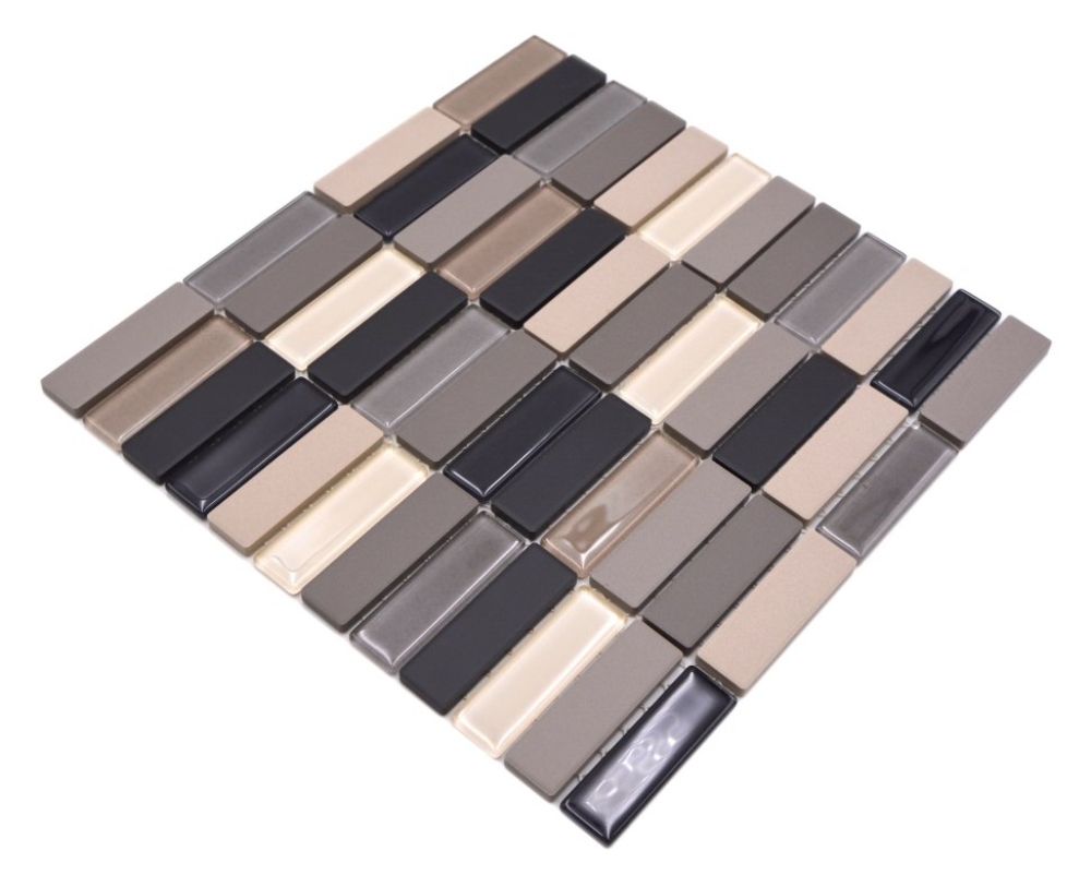 Mosaik Fliese Keramik hellbeige grau Stäbchen unglasiert Glas