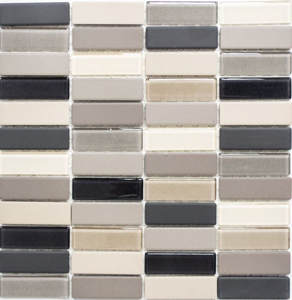 Mosaik Kreuzverbandoptik Keramik Glas unglasiert hellbeige grau matt - 10 Mosaikblaetter