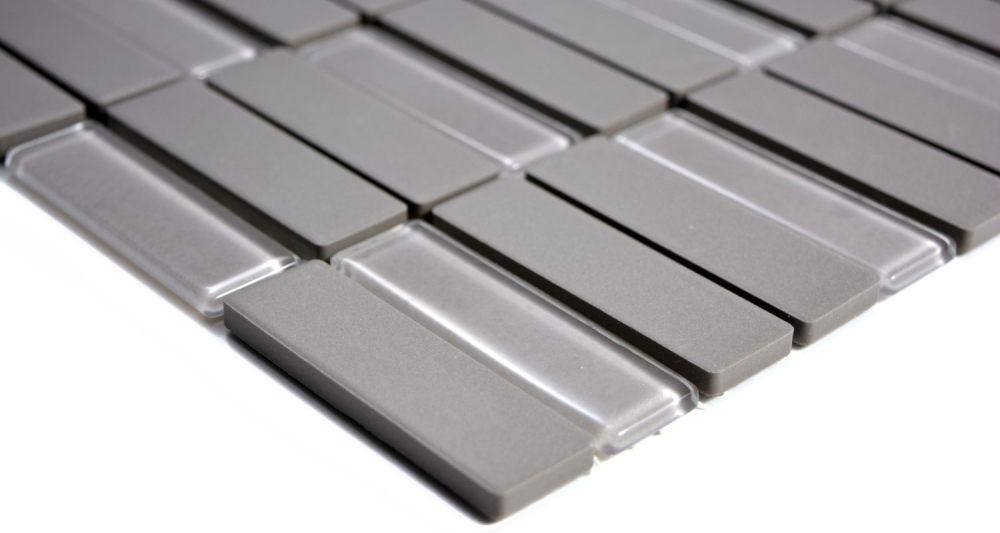 Mosaik Kreuzverbandoptik Keramik Glas unglasiert grau matt - 10 Mosaikblaetter