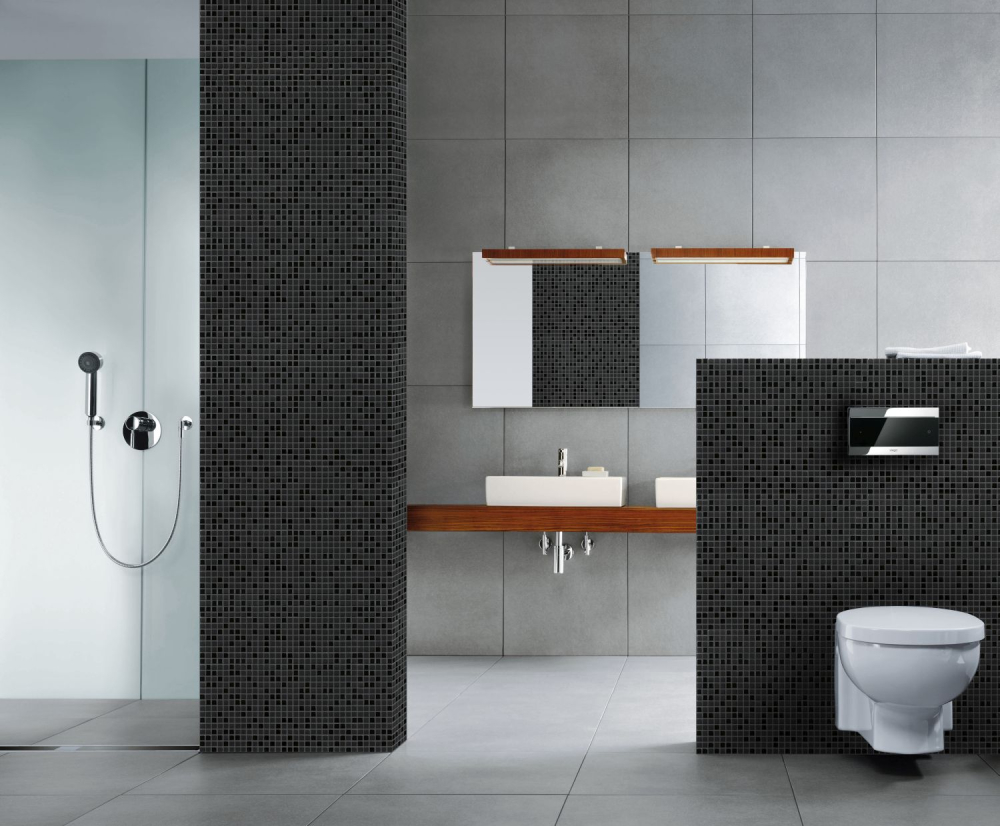 Mosaique Carre Enamel noir mat avec verre ECO GLAS micro-optique