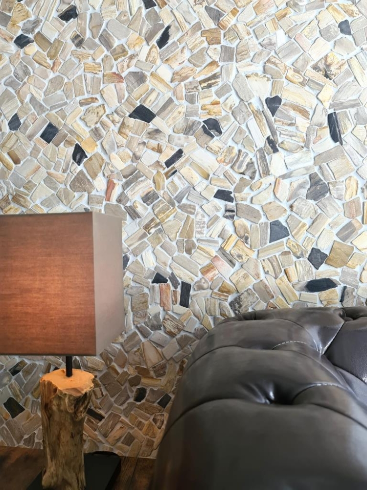 Mosaique brisee Ciot mix wood stone Fossil Marbre aspect brise multicolore mat