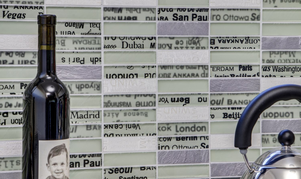 Mosaik Rechteck Glasmosaik Stein mix weiß Mix Transluzent Kreuzverbandoptik matt