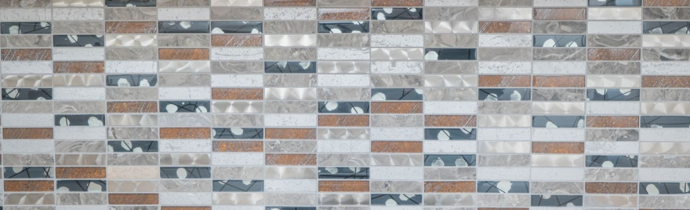 Mosaique Rectangle Mosaique de verre Pierre Acier Resin mix gris Mix Translucide Acier inoxydable Aspect croise brillant