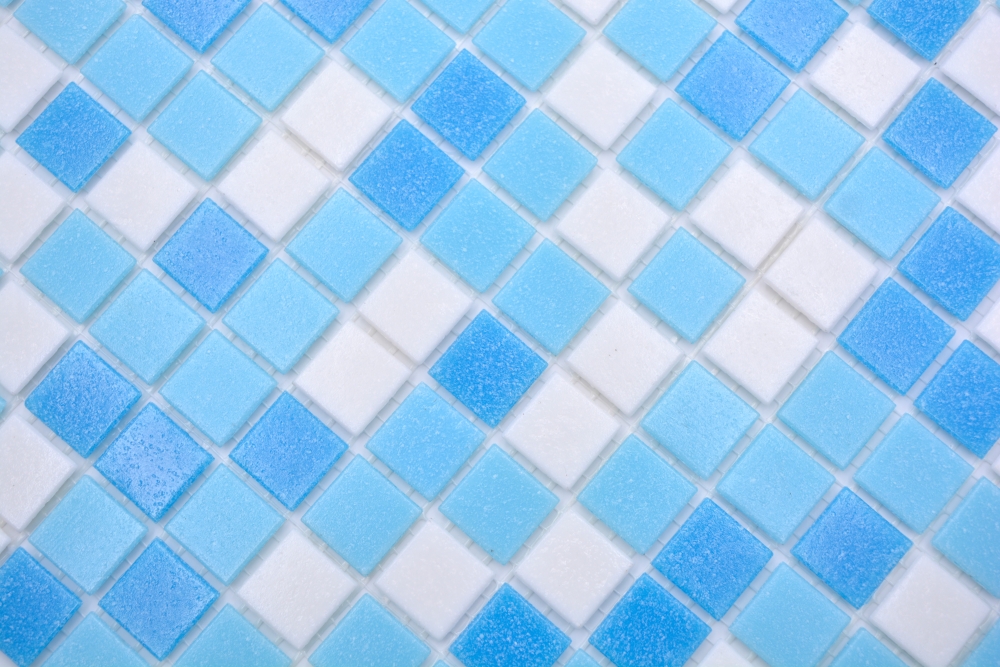 Schwimmbad Mosaik Fliese Poolmosaik Glasmosaik Weiss Blau Hellblau - 210-323P