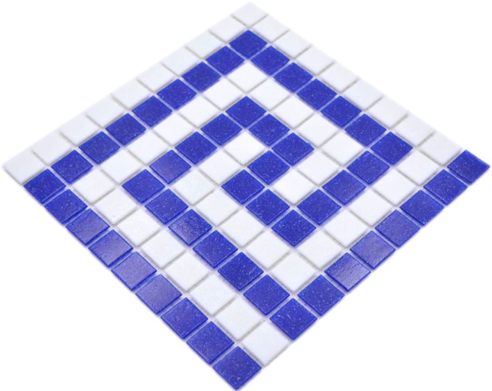 Schwimmbad Mosaik Bordüre Poolmosaik Glasmosaik weiß dunkelblau - MB-BO16P
