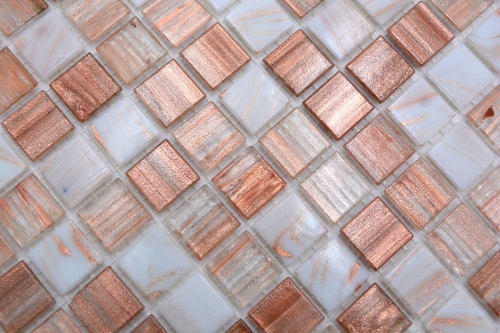 Mosaique Quadrat mix Goldstar clair blanc bronze verre mat