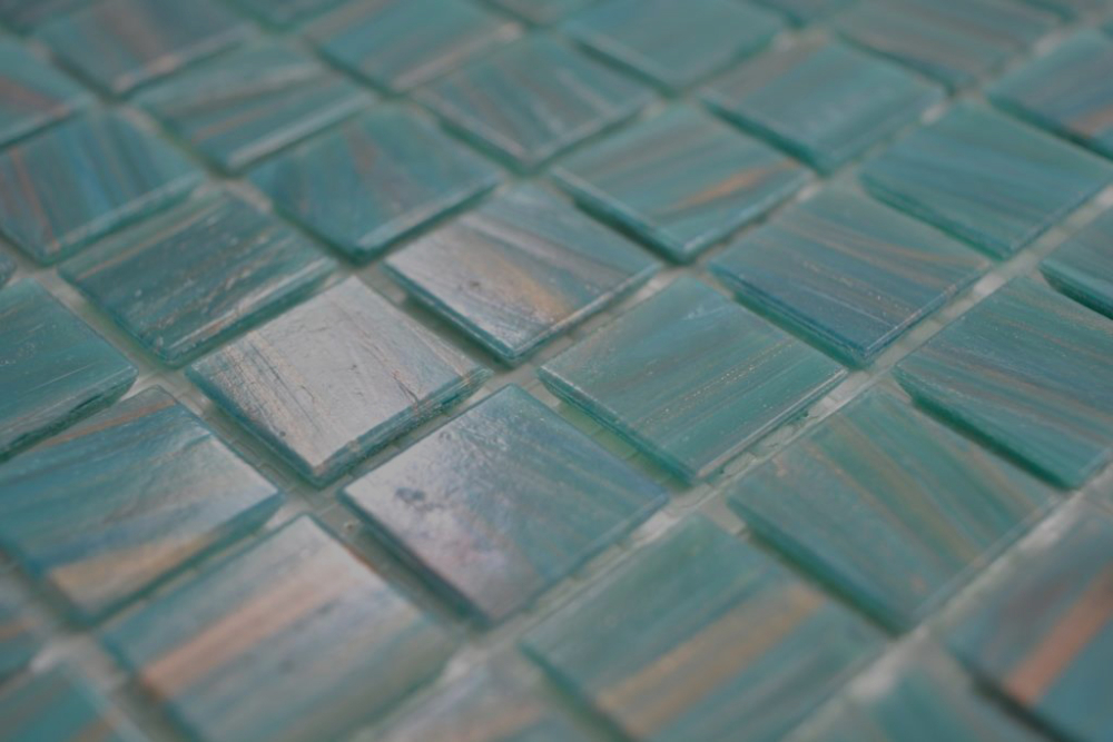 Mosaique carree verre Goldstar turquoise brillant