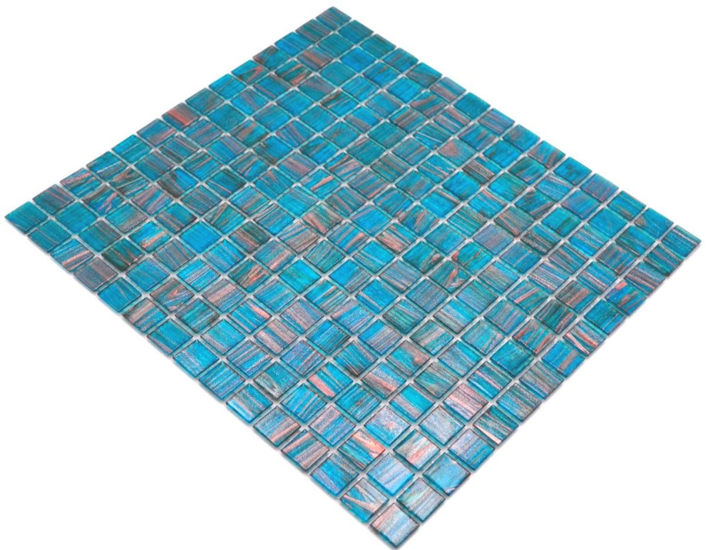 Mosaique aspect piscine verre bleu clair brillant - 10 feuilles de mosaique