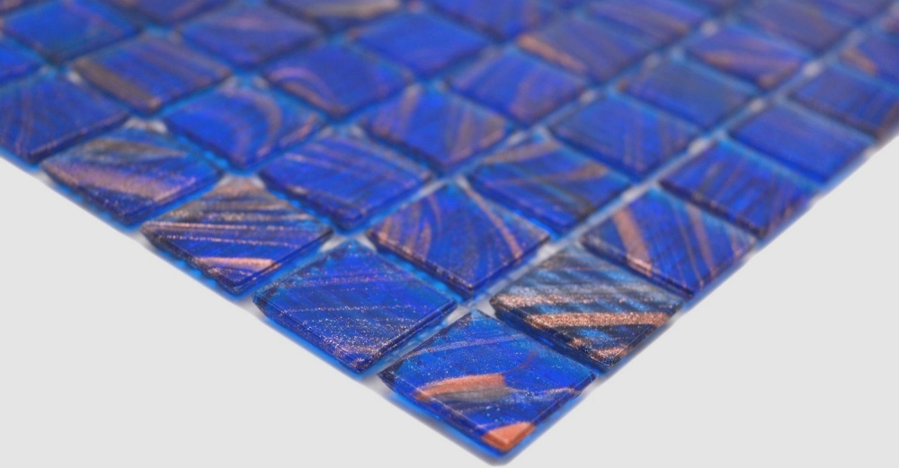 Mosaikfliese Glasmosaik Blau Signalblau Kupfer changierend