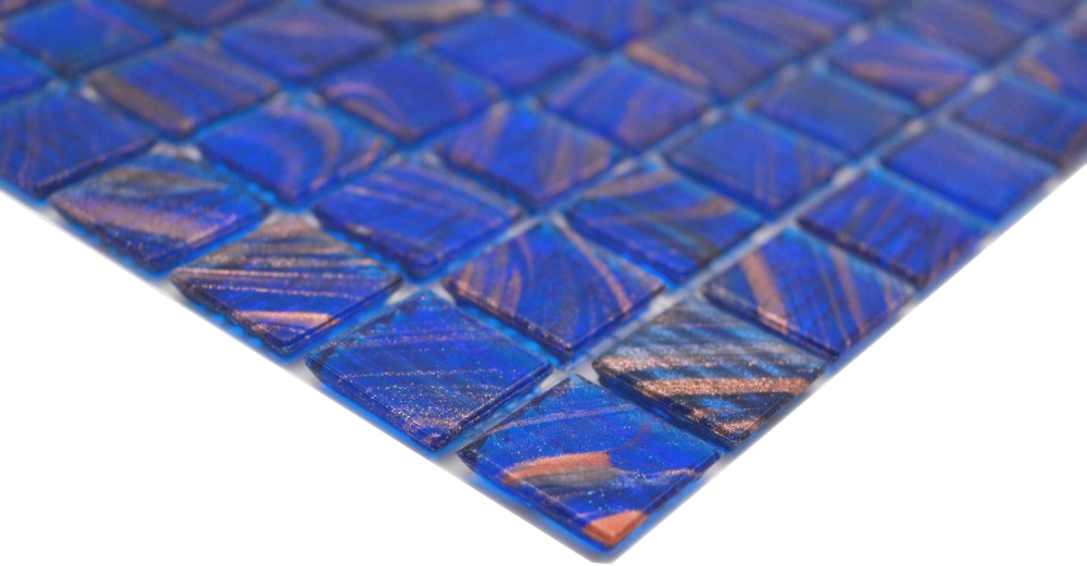 Mosaico di vetro a piastrelle blu segnale blu rame iridescente