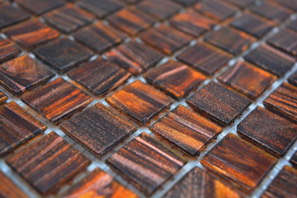 Preview: Mosaic pool optic glass brown shiny - 10 mosaic sheets