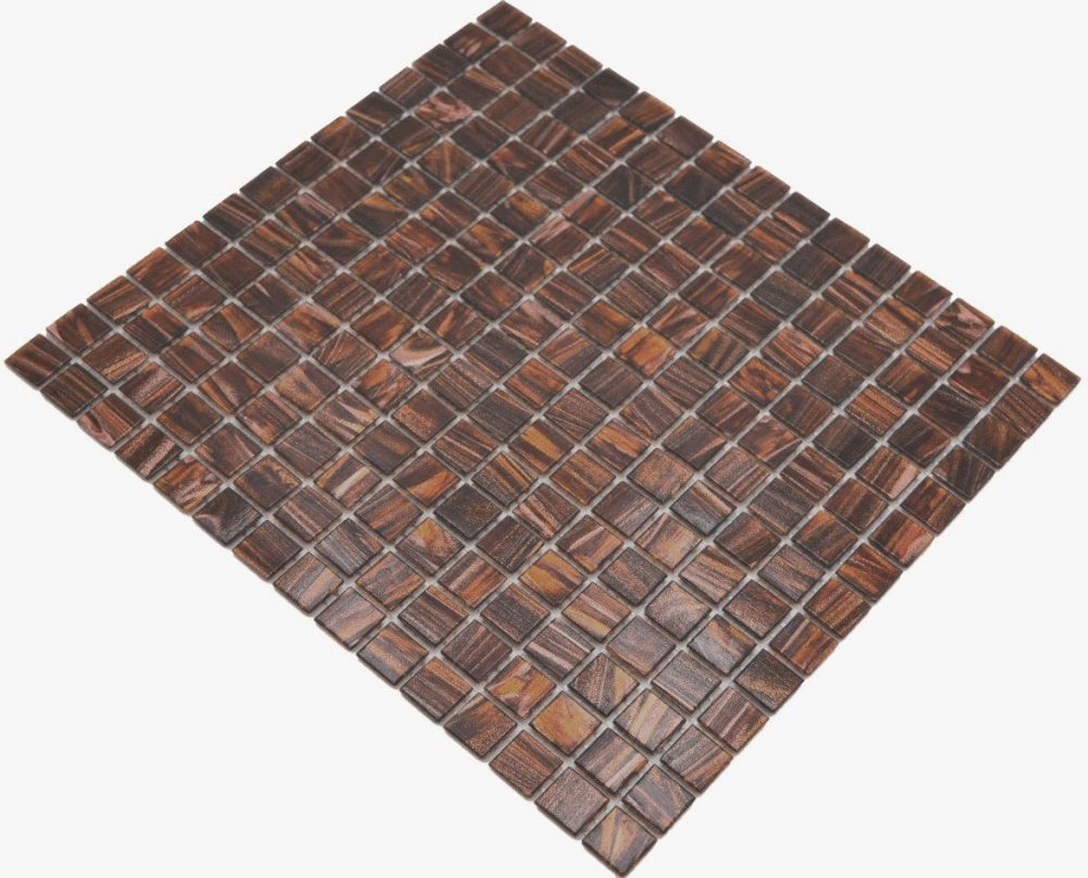 Preview: Mosaique aspect piscine verre marron brillant - 10 feuilles de mosaique