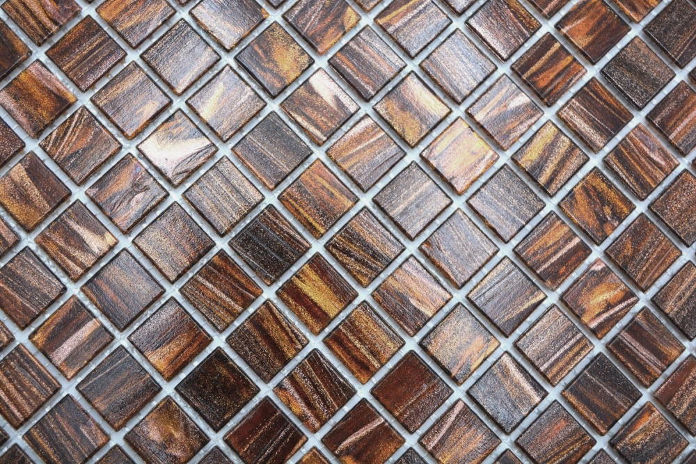 Preview: Mosaique aspect piscine verre marron brillant - 10 feuilles de mosaique