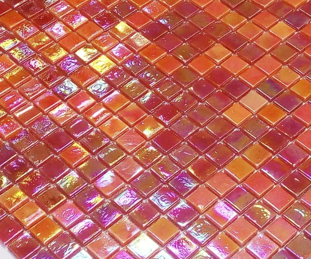 Mosaique carre mix rouge verre brillant