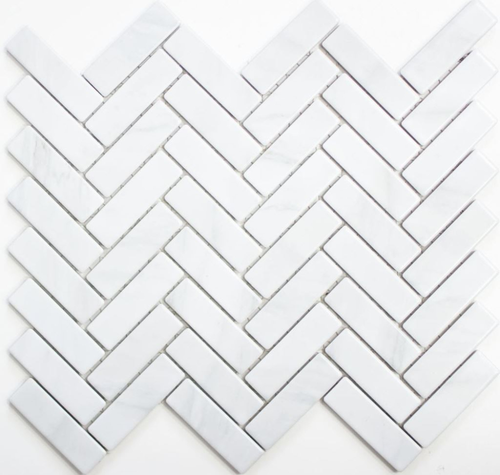 Fischgrät Mosaik weiß grau Carrara Optik Steinoptik Fliese Keramikmosaik 24-SO10