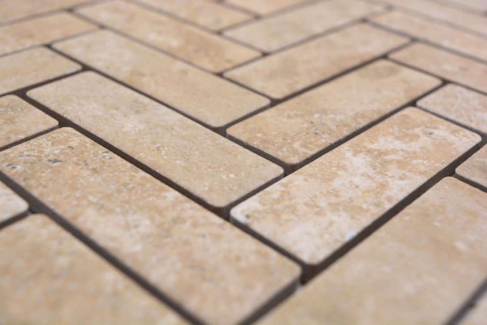 Mosaik Fischgrät Steinoptik beige Keramik Fischgrätoptik matt